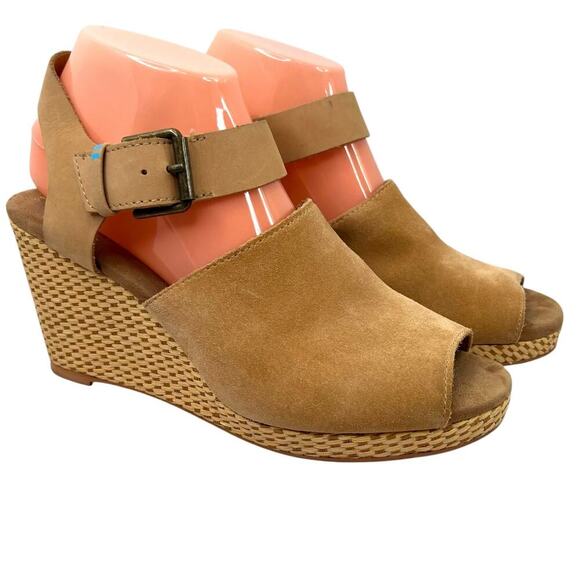 TOMS Tropez Wedge Platform Sandal 3 inch Heel in Honey Suede Leather Women's 8.5 - Picture 2 of 15
